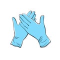 Medical protective gloves isolated on a white background.Latex surgical gloves.vector illustration in the Doodle style Royalty Free Stock Photo