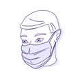 Medical protective shielding bandage. Medical mask. Vector outlined illustration.