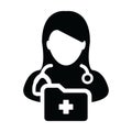 Medical record icon vector with female doctor person profile avatar with stethoscope and folder for health consultation