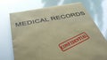 Medical records confidential, seal stamped on folder with important documents