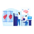 Medical research about human organ, doctor at medicine science work, vector illustration. Cartoon people scientist at