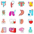 Medical research icons set, cartoon style