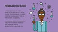 Medical research. Laboratory. Black woman scientist hold test-tube. Vector illustration. Concept for web page, banner