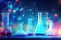 Medical Research Laboratory with test tubes in rack and flask chemical background, science research and development concept Royalty Free Stock Photo