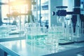 Medical Research Laboratory with test tubes in rack and flask chemical background, science research and development concept Royalty Free Stock Photo