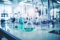 Medical Research Laboratory with test tubes in rack and flask chemical background, science research and development concept Royalty Free Stock Photo