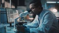 Medical Research Scientist Conducts DNA Experiments Under a Digital Microscope in a Biological App Royalty Free Stock Photo
