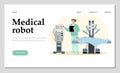 Medical robot for diagnostics and treatment banner, flat vector illustration.