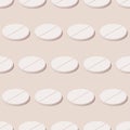 Medical round aspirin pill icon seamless pattern. Vector isometric illustration. 3d vitamin element with shadow
