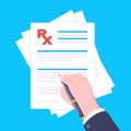 Medical rx form prescription on clipboard flat style design vector illustration. Royalty Free Stock Photo