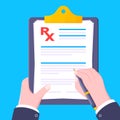 Medical rx form prescription on clipboard flat style design vector illustration. Royalty Free Stock Photo