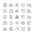 Medical line icons. Set of Hospital assistance, Health food diet and Laboratory tubes. Vector