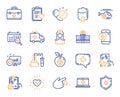 Medical line icons. Set of Hospital assistance, Health food diet and Laboratory tubes. Vector