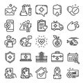 Medical line icons. Set of Hospital assistance, Health food diet and Laboratory tubes. Vector
