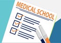 Medical School or planning icon concept. All tasks are completed. Paper sheets with check marks, abstract text and marker. Royalty Free Stock Photo