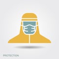 Medical scientist, bacteriologist, doctor with protective mask and protective clothes. Flat icon with shadow