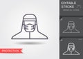Medical scientist, bacteriologist, doctor with protective mask and protective clothes. Line icon with editable stroke