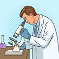 Medical scientist with microscope pop art vector