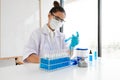 Medical scientists have experimented with liquid chemicals in vitro to analyze viral data in chemical laboratories. Scientific Royalty Free Stock Photo