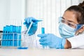 Medical scientists have experimented with liquid chemicals in vitro to analyze viral data in chemical laboratories. Scientific Royalty Free Stock Photo