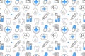Medical seamless pattern , clinic vector illustration. Hospital thin line icons - thermometer, check up, diagnostic