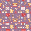 Medical seamless pattern flat style with healthcare objects