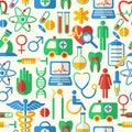 Medical seamless vector background with flat icons