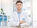 Medical, serious and portrait of assertive doctor man in a hospital office feeling confident, focus and proud in clinic Royalty Free Stock Photo