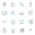 Medical service linear icons set. Diagnosis, Treatment, Surgery, Rehabilitation, Prevention, Medicine, Health line