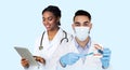 Medical Services. Composite Image With Multiethnic Medical Workers Isolated Over Blue Background