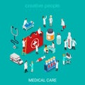 Medical services doctor nurse first aid kit flat 3d isometric Royalty Free Stock Photo