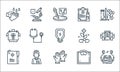 medical services line icons. linear set. quality vector line set such as defibrillator, rubber gloves, medical records, weight