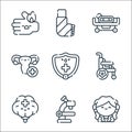 medical services line icons. linear set. quality vector line set such as doctor, microscope, neurology, wheelchair, health