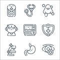 medical services line icons. linear set. quality vector line set such as ophtalmology, stomach, microscope, health insurance,