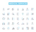 Medical services linear icons set. Diagnosis, Treatment, Healthcare, Rehabilitation, Preventive, Clinical, Therapy line
