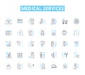 Medical services linear icons set. Diagnosis, Treatment, Healthcare, Rehabilitation, Preventive, Clinical, Therapy line