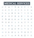 Medical services vector line icons set. Medicine, Health, Treatment, Surgery, Care, Tests, Hospitals illustration