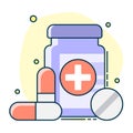 medical set of container, tablets and pills Royalty Free Stock Photo