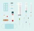Medical set with empty syringe, insulin syringe and syringe with vaccine. Vector illustration collection in flat style. Royalty Free Stock Photo