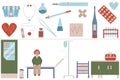 Medical set in flat design. Medicine tools equipment. Icons for your product or illustration