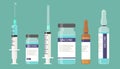 Medical set of syringes and ampoules with vaccines. Immunization. Flat vector isolates.