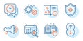 Medical shield, Technical documentation and Technical algorithm icons set. Vector
