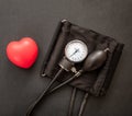 Medical sphygmomanometer on black background, closeup view Royalty Free Stock Photo