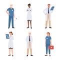 Medical staff doctor. Hospital worker characters in uniform holding x-ray picture, first aid kit. Surgeons Royalty Free Stock Photo