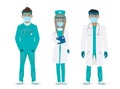 Medical staff. Doctors team in masks on a white background. Vector illustration in a flat style