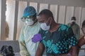 Medical staff doing simulation of covid-19 screening and triage, Africa