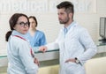 Medical Staff Having Discussion In Modern Hospital Corridor Royalty Free Stock Photo