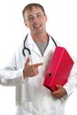 Medical staff is holding a pink folder