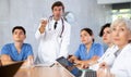 Medical staff during morning briefing in boardroom of clinic Royalty Free Stock Photo