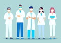 Medical staff team Set of Doctor in Masks , nurses and medical personnel characters. young group of medics. Flat style Royalty Free Stock Photo